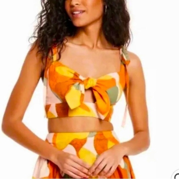 Fe Noel x Target Linen Blend Mixed Paint Print Knotted Crop Tank Top Size XS - Picture 4 of 11